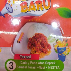 PAKET TERASI 3 (Nasi, Paha Atas Ayam Geprek Sambel Terasi, dan Teh Botol)